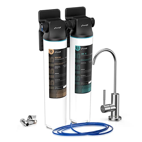Frizzlife DW15F Under Sink Water Filter System with Brushed Nickel Faucet, NSF/ANSI 53&42 Certified Elements, Reduces 99.99% Lead, Chlorine, Fluoride, Bad Taste & Odor, 0.5 Micron, USA Tech