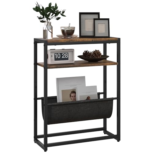 HOMCOM Table d'appoint Bout de canapé Table d'entrée avec étagère et Porte-revues Structure en Acier Design Industriel - 43l x 18P x 56H cm Noir Marron...