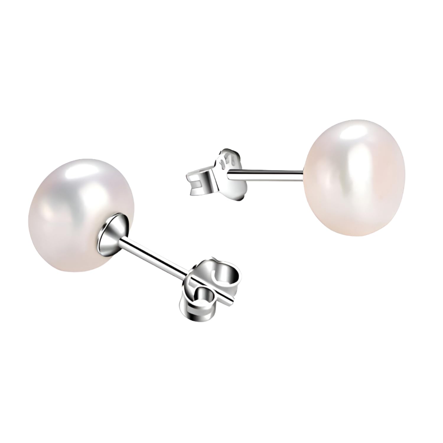 Original Pearl Stud Earrings for Women & Girls | 925 Sterling Silver Hallmarked Jewellery | Minimal Stylish Every Day Wear Studs | Hypoallergenic Earrings Gift for Birthday, Anniversary & Celebration Wear-image-1