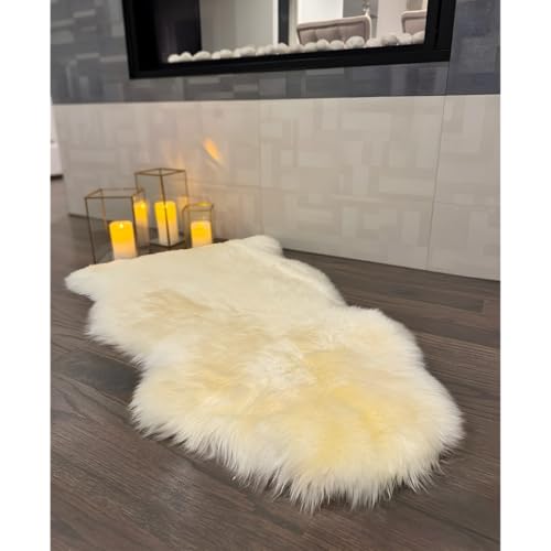 Tapete de piel de oveja 2x3 ft natural blanco miniatura 3