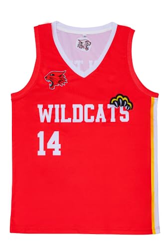 Troy Bolton High School Wildcats Basketball Jersey #14 V-Neck Athletic Sewn Tank Top Red