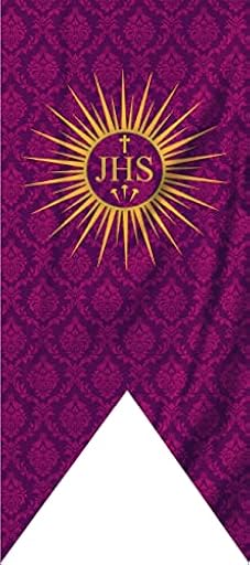 Porras E&B Balconera Colgadura Gallardete JHS Corona Semana Santa Religiosa en Tela con lazos 150x70 cm Damasco Rojo a 1 Cara | Ya disponible en tu tienda friki favorita! En mundofriki.es!