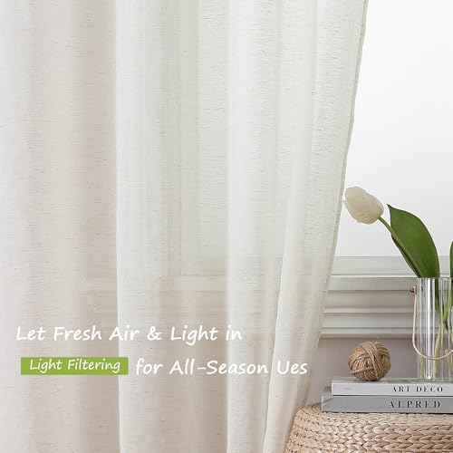 Image of Simplebrand Natural Linen Textured Sheer Curtains 72 inches Long 2 Panels, Rod Pocket Solid Color Window Sheer Curtain Panels, Elegant Curtains & Drapes for Living Room, Bedroom (40 inch W x 72 inch L)