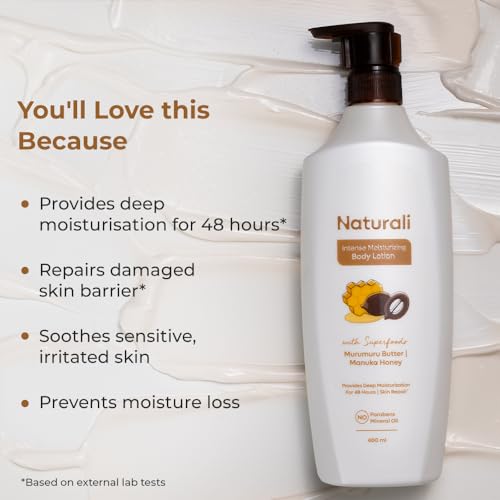 Image of Naturali Intense Moisturisation Body Lotion With Murumuru Butter & Manuka Honey | 48 Hours Deep Moisturisation | Repairs Skin | Paraben & Mineral Oil Free | 400ml