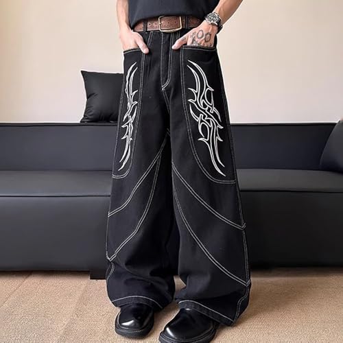 Unisex Plus Size Baggy Wide Leg Jeans Relaxed Fit Straight Cargo Trousers Flare Floor Length Embroidery Pants3