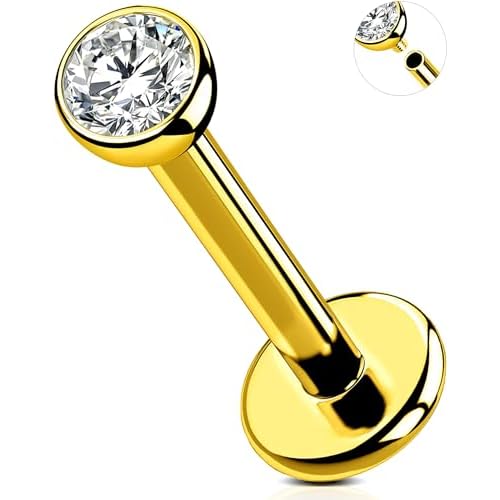 OUFER Lip Ring Studs, 16G Titanium Internally Threaded Labret Jewelry, Clear CZ Flat Back Helix Cartilage Conch Tragus Lobe Earrings 6/8/10/12mm 1.2*10mm