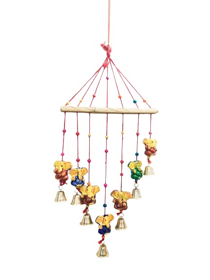 SPHINX Rajasthani Handcrafted Multicolour Ganesha with Bell Wall Hanging (Height approx. 60 cms/23.6 inches) - 1 piece