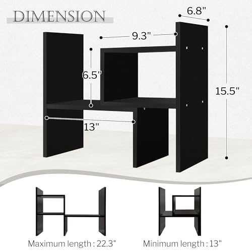 Image of Jerry & Maggie Desktop Organizer Office Storage Rack Adjustable Wood Display Shelf, Birthday Gifts Toy Home Decor Free Style Rotation Display True Natural Stand Shelf (Black)