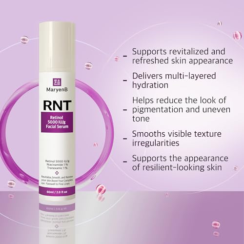 MaryenB Retinol 5000IU, Niacinamide 1%, Tranexamic Acid 1% Face Serum – Moisture Enhancing Essence with Hyaluronic Acid, Vitamin E, Gentle for Daily Skincare, 2 Fl Oz (60ml)