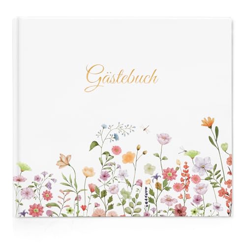 Gästebuch Geburtstag Blanko mit 40 Schöne Aufkleber und 48 Doppelseiten Premium Dickem Papier Größe 21x23cm Guest Book Hochzeitsgästebuch für Hochzeiten Geburtstage Polterabend Taufe Ferienwohnung