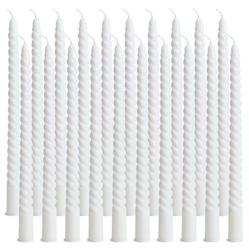 Cptoion Spiral Taper Candles,10 Inch Twisted Taper Candles,Unscented Dripless Twisted Candlesticks, White Spiral Taper Candles for Home Decoration,Dinner Party Wedding Holiday (24 Pcs)