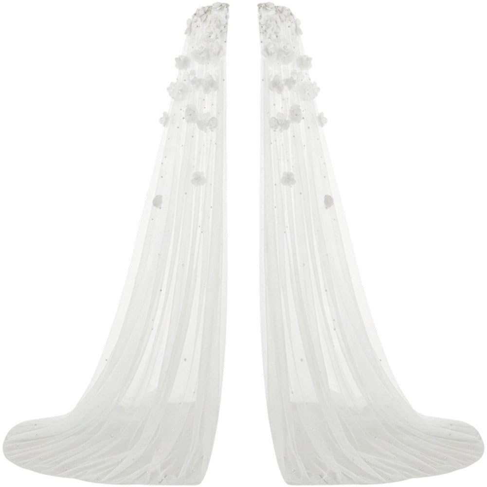 Sslvya Wedding Bridal Cape 3d Floral Mesh Detachable Shawl Shoulder Capelet Long Tulle Sleeve Church Bridal Cape for Formal Dress