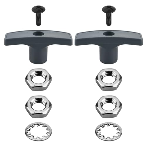 Image of 2pcs Grey RV Waste Valve Handle Replacement Kit - Includes T-Handle, Nuts, Screws & Gaskets for RV Camper Sewer Tank Dump Gate Valve Extension Rod Fits Black Water Gray Water Systems