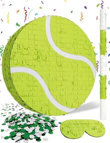 Tennis Ball Piñata – Includes Wooden Stick, Blindfold, and Confetti – 13