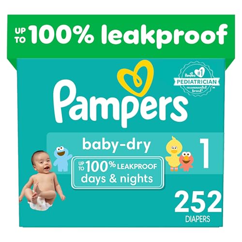 Image of Pampers Baby Dry Diapers - Size 1, One Month Supply (252 Count), Absorbent Disposable Diapers