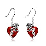 OCJ Heart Rose Earrings with July Birthstone Ruby Sterling Silver Rose Birthstone Earrings for Women