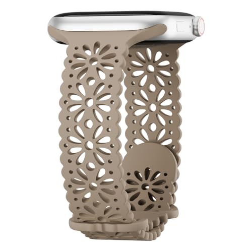 Image of Slim Lace Hollow-out Floral Silicone Bands Compatible with Apple Watch Band | Soft Thin Engraved Band Compatible with iWatch Band 38mm 40mm 41mm 42mm 44mm 45mm 46mm 49mm Series 11 10 9 8 7 SE 6 5 4 Ultra