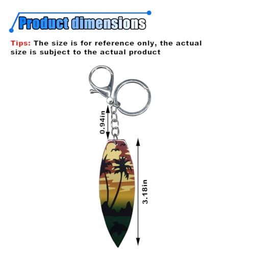 Image of Summer Beach Favors Car Keychain, Acrylic Surfboard Coconut Tree Keychains, Personalized Beach Keychain