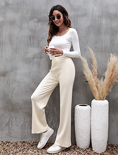 Cowasto Women's Casual Ribbed Knit Pants Elastic Waist Tie Front Wide Leg Sweater Pants3
