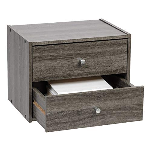Image of IRIS USA 2-Drawer Modular Wood Stacking Storage Box, for Office Closet and Nightstand, Easy Assembly, Stacking Storage Boxes, Gray