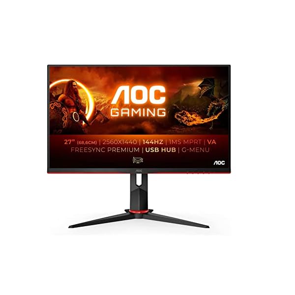 AOC Q27G2U/BK - Monitor de 27" QHD, 1 Ms, 144 Hz, VA, Freesync