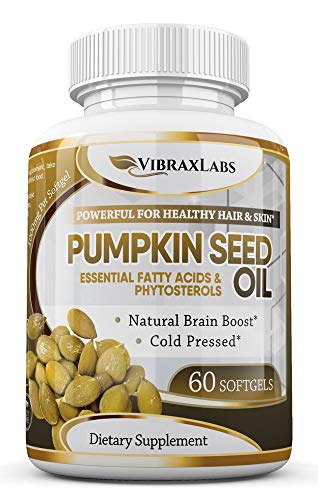 Pumpkin Seed Oil - 100% Cold Pressed Pure 1000mg Extraction - Best for Hair Growth, Younger Looking Skin & Face, Bladder Control Supplement, 60 Softgels