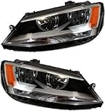 Evan-Fischer Headlight Set Compatible with 2011-2018 Volkswagen Jetta Left Driver and Right Passenger Side Halogen With bulb(s)