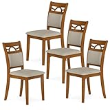 Giantex Wooden Dining Chairs Set of 4, Farmhouse Side Chairs w/Solid Rubber Wood Frames, Comfortable Backrests, Upholstered Fabric Kitchen Chairs, Perfect for Dining Room, Restaurant