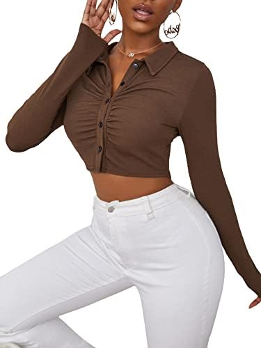 Ruched Blouse Tee T-Shirt, Coffee Brown 