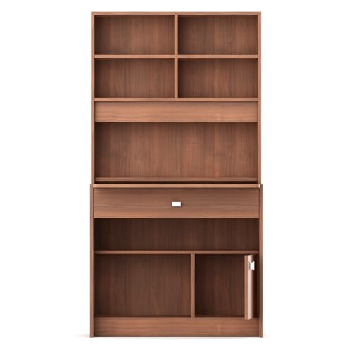 Image of Spacewood Study Table | 3 Year Warranty | Achiever |Study Desk with Storage, Study Table, Table with 4 Shelves and 2 Drawer Storage | Engineered Wood | Walnut Rigato