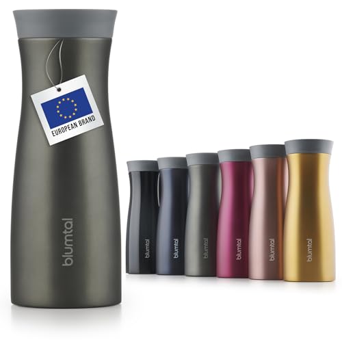 Blumtal Travel Mug London 380ml - Stainless Steel Thermal Coffee Cup, Insulated Coffee Cup for Hot and Cold Drinks, with Leak Proof Lid and Quick Press Closure for One-Hand Use, Charcoal Green/Grey