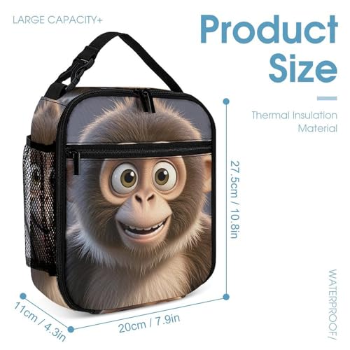 Cartoon Brown Monkey Backpack Set 3 Piece, Durable Backpack Insulated Lunch Bag Portable Pencil Case for Men Women4