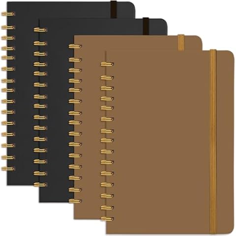 DWIYITTN 4 Pack Spiral Notebook 5.7"x 8.27" - 160 Pages, Hardcover - A5 Journal for Note Taking, Writing, Journaling, School, Work, Gift (Black & Brown) Cover