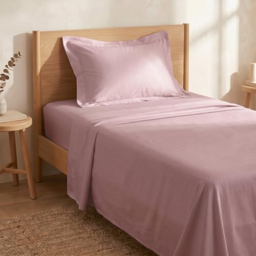 Image of Huesland Luxury 300 Thread Count Pure Cotton Sateen Weave Bedsheet for Single Bed with 2 Pillow Covers | Cameo Pink | 88 x 55 Inches