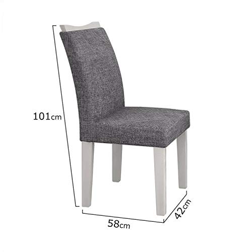 Conjunto Sala de Jantar Mesa Tampo MDF/Vidro Branco 6 Cadeiras Pampulha Leifer Branco/Linho Cinza