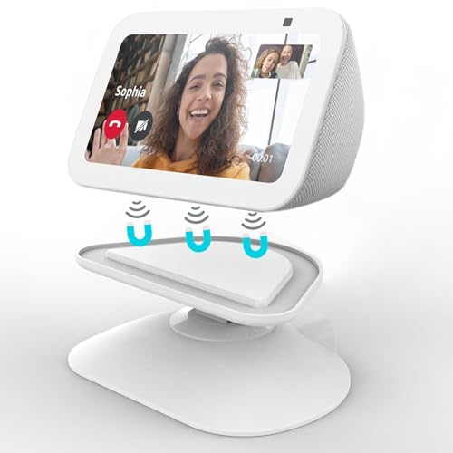 Dianves Adjustable Stand for Echo Show 5 (3rd Gen) Tilt + Swivel Stand Multi Angle Rotation Magnetic Anti-Slip Base for Show 5 Rotatable All Around Compatible with Mobile Phones (White)