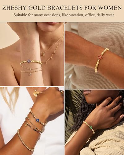 ZHESHY Birthstone Gold Bracelets for Women Trendy Clover Charm Bracelets — view 6