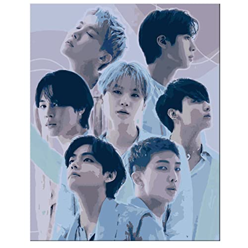 Paint by Numbers Adults, Kpop BTS Paint by Numbers, DIY Hand Painted Oil Painting Kit for Beginners and Adults, BTS Fan Items, BTS Fans Creative Gift, Home Decoration, Without Frame 40 x 50 cm (B)