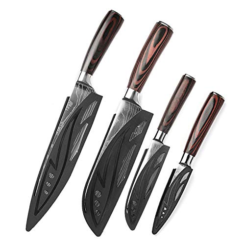 image for LQUAN Chef Knife Set 4 Pieces, Kitchen Knife, Solid Wood Handle, 8-inc
