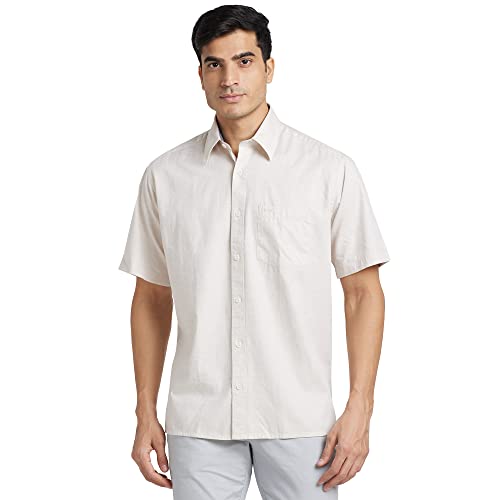 Image of Colorplus Men's Pure Cotton Solid Pattern Classic Fit Spread Collar Half Sleeve Casual Shirt