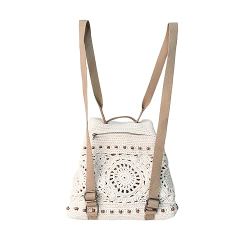 Image of Eiyye Handmade Crochet Backpack for Women Premium Cotton Rope Boho Rucksack with Adjustable Straps Lightweight Woven Shoulder Backpack for Travel Beach & Everyday Casual
