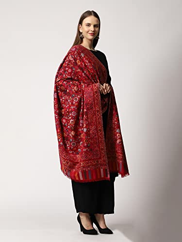 Women's Kashmiri Kani Woven Wool Shawl (2J2) Free Size Maroon4