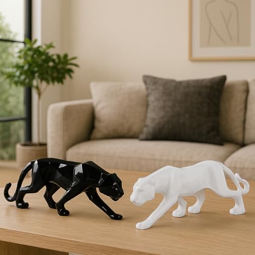 Xtore Modern Black & White Geometric Shape Panther for Home Decor (Pack of 2, White & Black)