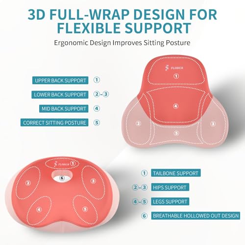 Image of Seat Cushion Lumbar Support Pillow for Office Chair, Car Lower Back Support, Ergonomic Desk Chair Pillow for Butt and Back Support of Memory Foam Seat Pad(Dark Pink)