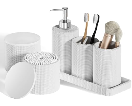 InnJoey 6-Piece White Bathroom Set - Mesh Textured Resin Bathroom