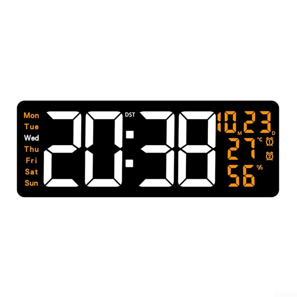 41,1 cm LED-Wanduhr, digitale multifunktionale LED-Uhr, Fernbedienung, automatische Helligkeit, Dimmer, Wanduhren für Wohnzimmer (orange)
