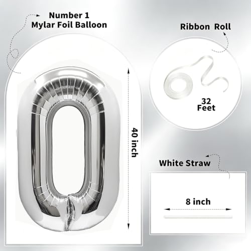 Image of Number Balloons Silver Party Balloon - Giant Number 0 Balloon, 40 Inch Large Balloon for Birthday Decorations, Silver Party Supplies for Anniversary