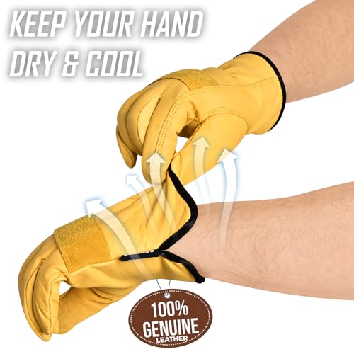 SAWANS Leather Working Gardening Gloves for Men Women Thorn Proof Comfortable Breathable Multi-Purpose Work Gloves Protective Garden Gloves Heavy Duty Utility Gripper (Yellow - Image 4