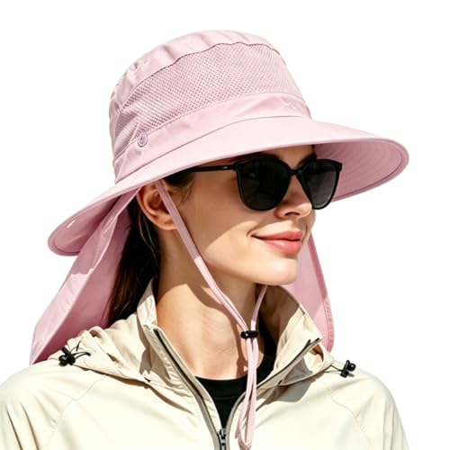 Image of Outdoor Sun Hats with Stowable Neck Flap for Men Women UPF 50+ Mesh Summer Bucket Hat Wide Brim for Fishing Safari Hiking