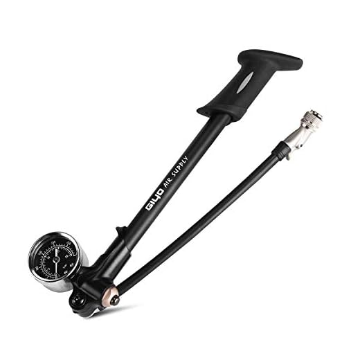 Giyo High Pressure Shock Pump, (300 PSI Max) for Fork & Rear Suspension, Lever Lock on Nozzle No Air Loss (Black)